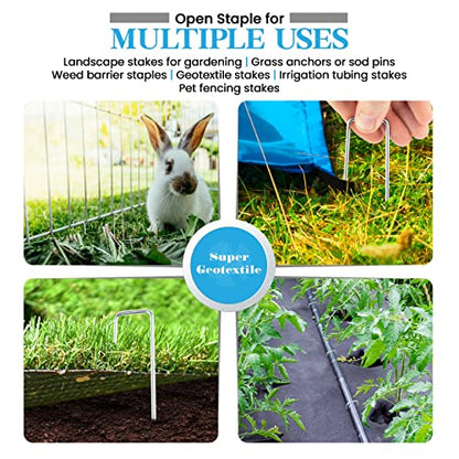 Super Geotextile Landscape Staples - Heavy Duty 11 Gauge Galvanized U-Shaped Sod Pins for Weed Barrier and Landscaping Fabric Stakes - Extra Strong - 1" x 6" (1000 pcs) - size: 1000 Pcs x 6"