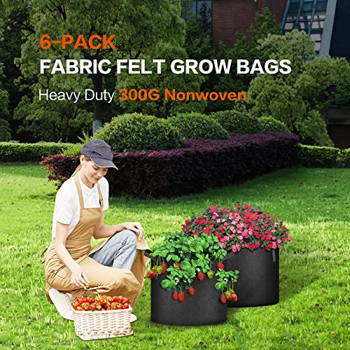 iPower Plant Grow Bag 7 Gallon 6-Pack Heavy Duty Fabric Pots, 300g Thick Nonwoven Fabric Containers Aeration with Nylon Handles, for Planting Vegetables, Fruits, Flowers, Black 2024 Version - color: Black, size: 7 Gallon