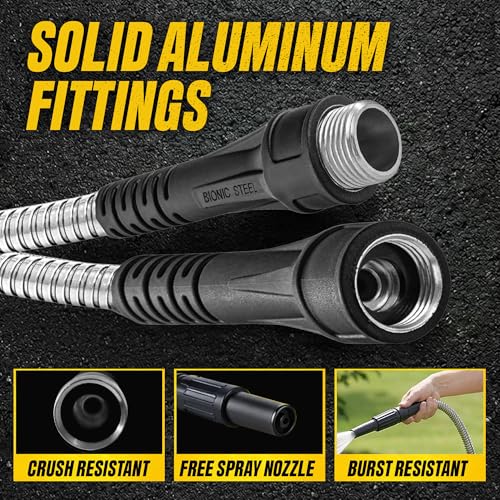 BIONIC STEEL 100 Ft Metal Garden Hose with Sprayer Nozzle - size: 100'