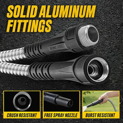 BIONIC STEEL 100 Ft Metal Garden Hose with Sprayer Nozzle - size: 100'