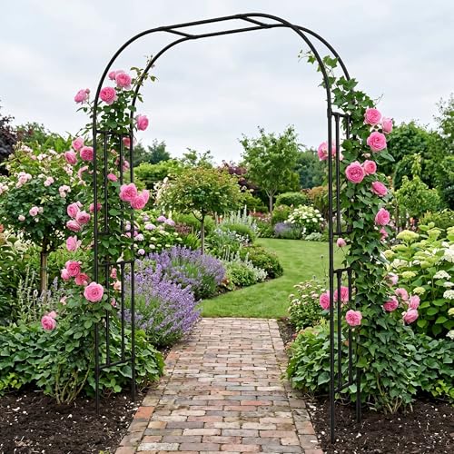 PE Coated Metal Garden Arch Trellis 95.8" H x 70.9" W Black