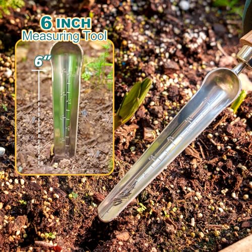 Berry&Bird Seeding Widger,Stainless Steel Seed Dibber Tool with Measuring Scale,Wooden Handle Garden Bulb Trowel for Seed Planting Tool Hand Shovel Planter Transplanter Dibber Soil Digginng - color: Seeding Widger, size: Small
