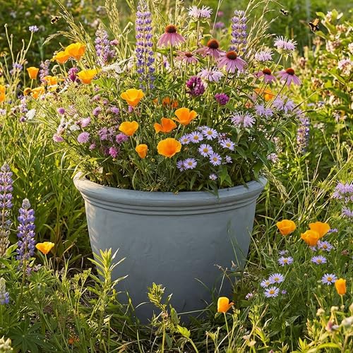 Sunnydaze Anjelica 24'' Large Plastic Planter Pot for Plants, Gray - color: Light Gray, size: 24 in