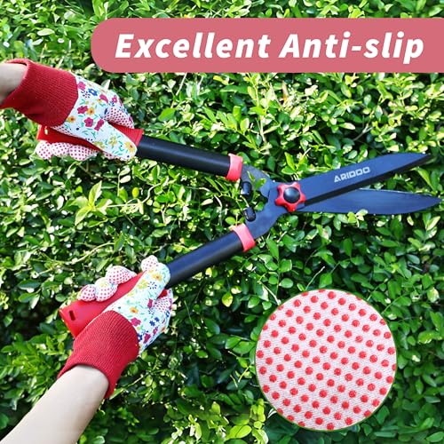 DOFOWORK Gardening Gloves, 4 Pair Floral Garden Gloves for Women with Dots - color: Green and Red