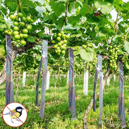 Shudyear Bird Scare Reflective Tape, 252 Feet Per Roll, Double-Sided Reflective, A Substitute for Scarecrows, Suitable for Outdoor Use in Homes, Gardens, Farms, and Orchards (1, Grid Style)
