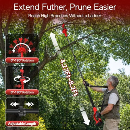 2-In-1 Electric Pruning Shears for Milwaukee 18V Battery, 1.2'' Cut Diameter Cordless High Branch Cutter with 8FT Reach Extension Pole, Brushless Motor Pruner for Gardening Tree Trimming (No Battery)