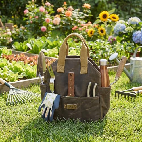 Waxed Canvas Garden Tool Bag Heavy Duty Yard Storage Florist Tote Organizer