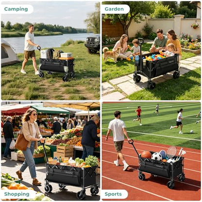 SUNNYFEEL 300L Collapsible Wagon Cart with Big Wheels, 550LBS, Black - color: Black