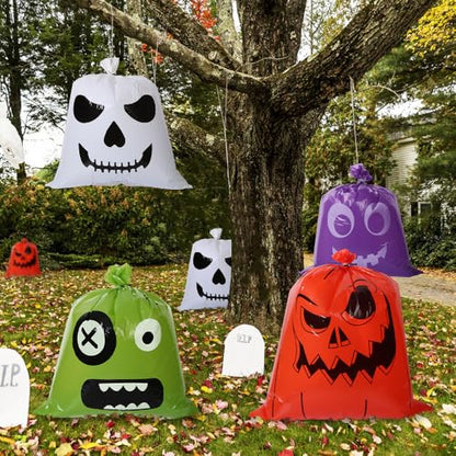 L7HWDP 4 Pcs Halloween Pumpkin Leaf Bags with Twist Ties, Fall Yard Leaf Trash Bags Halloween Goodie Bags Outdoor Party Favors Decorations