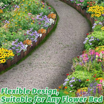 Wooden Garden Edging - 6 Pcs 5.9''x41.3'' Sturdy Pine Landscape Border, Flexible Decorative Fence for Outdoor Yard Lawn Flower Bed Pathway Tree