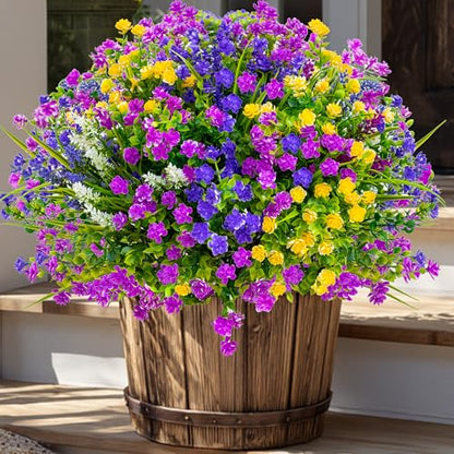AXYLEX Artificial Flowers for Outdoors, 12 Bundles Fake Plants (Multi) - color: 12 Pcs - Magenta+purple+yellow+lavander