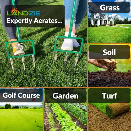 Landzie - Lawn Aerator Tool 42" Set, Hollow & Spike Tines - size: Hollow + Spike Tine Aerator