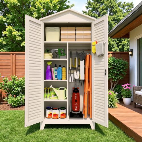 79.1' 79.1" Tall Metal Storage Shed, Steel Tool Cabinet with Pegboard - color: Beige