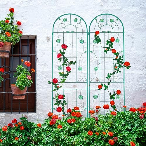 Garden Trellis for Climbing Plants Outdoor, 2-Pack 86" Metal Rustproof - color: Sunflower1-2pacs-Green, size: 86×19.7"