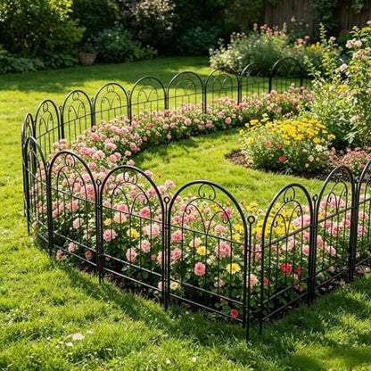 Decorative Garden Fence, 10 Panels, 17 in x 13 ft, Rustproof Metal No Dig Animal Barrier, Arched Wire Border Edging for Yard Patio