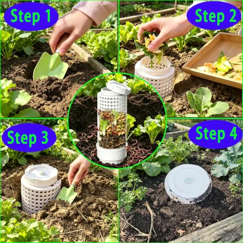 Inground Farm Composter, Underground Worm Farm, with Holes and lidGarden Mini vermicomposting bin for use in Outdoor Gardening from Kitchen Food Waste, White (12.2x4.4x3.4in)1pcs