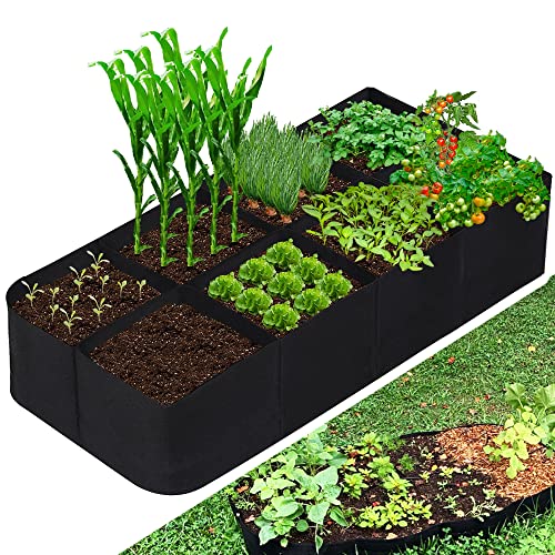 CJGQ Fabric Raised Garden Bed, 128 Gallon 8 Grids Plant Grow Bags, 3x6FT Planter Raised Beds for Growing Vegetables Potatoes Flowers, Rectangle Planting Container for Outdoor Gardening - color: Rectangular, size: 1 Pack 8Grids 3x6 ft