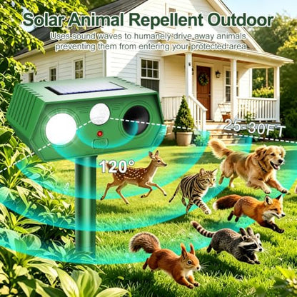 2026 Upgraded Solar Ultrasonic Animal Repeller Outdoor, Waterproof Motion Activated Repellent with Flash Light for Deer Cat Squirrel Raccoon Rabbit Dog Garden Yard-4 Pack - size: 4PCS-02