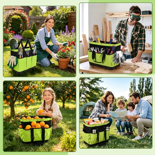 Garden Tool Bag with Waterproof Plastic Base, Heavy-Duty Oxford Garden Tote