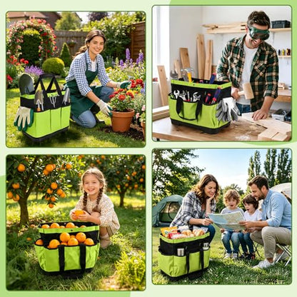 Garden Tool Bag with Waterproof Plastic Base, Heavy-Duty Oxford Garden Tote
