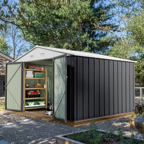 Devoko 10x8 FT Outdoor Storage Shed, Gray - color: Gray, size: 10x8 FT