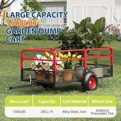 Garvee Tow Behind Dump Trailer for ATV UTV 1500 lbs 20 Cubic Feet