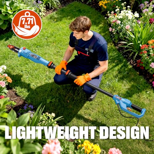 SENIX 8A Corded Electric Pole Saw | 8-Inch Cutting Bar & 14.8ft Max Reach Telescoping Pole, Lightweight Branch Cutter for Effortless Tree Trimming and Pruning - style: 8A Electric Saw