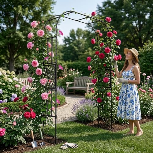 Heavy Duty Garden Arch Trellis,70.9 x 98.4 in, with Lattice - size: 70.9 x 98.4 x 15.4 Inch
