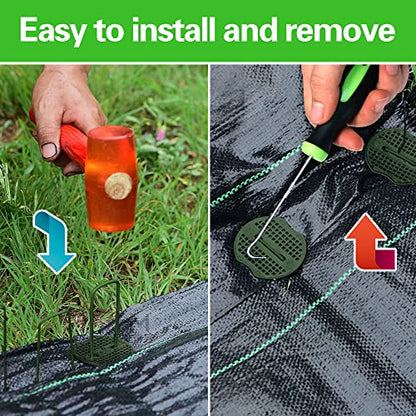 Bakulyor 50pcs Green Artificial Turf Stakes Staples + 50pcs Buffer Washer, 6 Inch 11 Gauge Landscape Staples, Galvanized Lawn Spikes, Heavy Duty Yard Ground Pin for Grass Weed Barrier Sod Fabric - color: Green