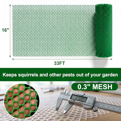Plastic Wire Mesh Fence 16in x 33Ft Plastic Chicken Wire Mesh for Poultry, Dogs, Rabbit, Snake Barrier & Gardening Versatile Plastic Fencing (16in x 33Ft, Green) - color: Green, size: 16in x 33Ft