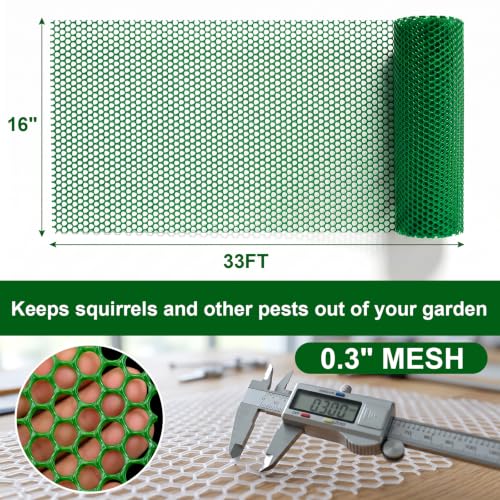 Plastic Wire Mesh Fence 16in x 33Ft Plastic Chicken Wire Mesh for Poultry, Dogs, Rabbit, Snake Barrier & Gardening Versatile Plastic Fencing (16in x 33Ft, Green) - color: Green, size: 16in x 33Ft