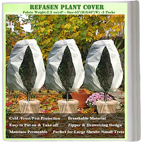 Plant Covers Freeze Protection,3 Packs 45”H X40”W Frost Blankets for Outdoor Plants Frost Cloth with Zipper Drawstring-Protect Trees from Cold Frost Pest