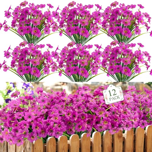 12 Bundles Purple Artificial Flowers for Outdoors, UV Resistant Faux Plants - color: Purple, size: 12 PCS