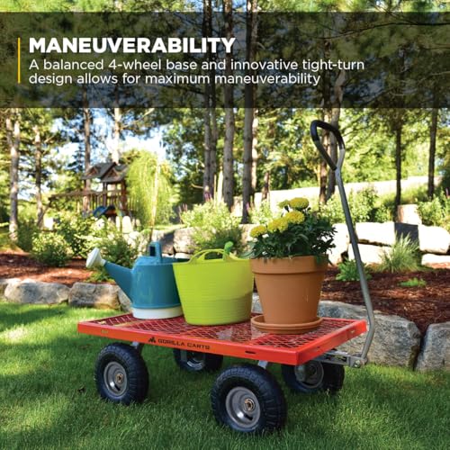 Gorilla Carts Steel Utility Garden Cart, 800 lb. Capacity, 4 Cu Ft, Red - color: Red