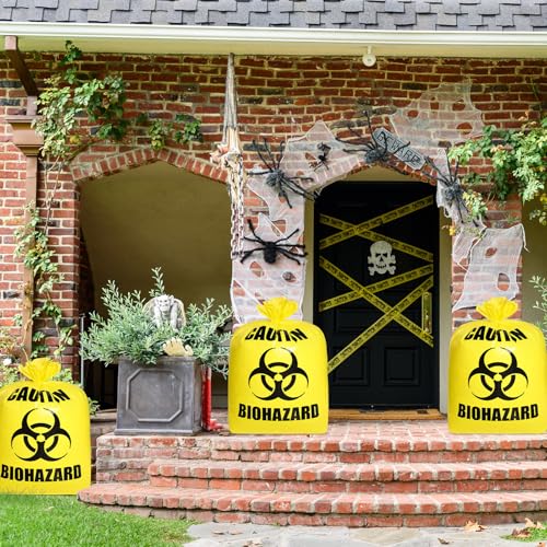 Qilery 4 Pcs Large Halloween Lawn Leaf Trash Bags Outdoor,Biohazard - style: Biohazard