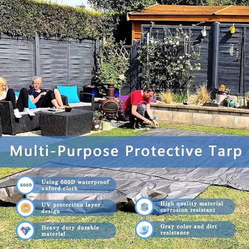 5x7ft Black Tarp Heavy Duty Waterproof, Oxford Fabric Cover 20mil - size: 5x7ft