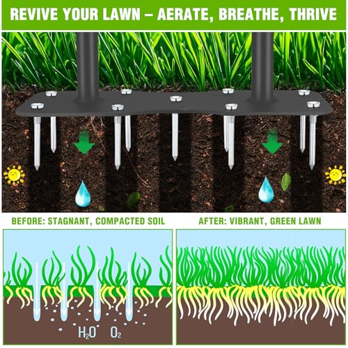 Yesker Lawn Aerator Tool, Manual Metal Soil Aerator with 9 Iron Spikes - size: 38 Inches