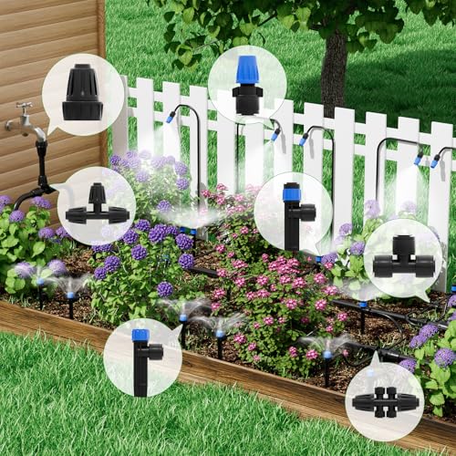 2026 Upgrade 256FT Quick-Connect Drip Irrigation System Kit with 1/4” & 1/2” Fast-Lock Tubing, Adjustable Emitters & Sprinklers for Garden & Greenhouse - size: 256 FT