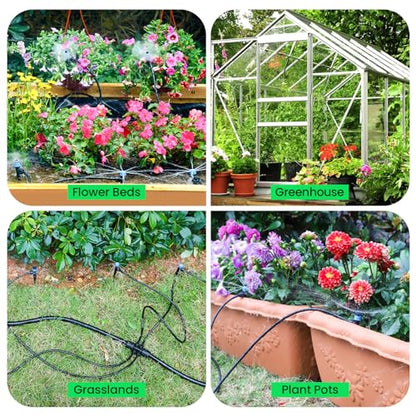 MIXC 230FT Quick-Connect Drip Irrigation System Kit, Automatic Garden Watering System with 1/4" & 1/2" Fast-Lock Tubing - Adjustable Nozzles & Sprinklers for Garden, Greenhouse, Lawn, Potted Plants - size: 33FT Main tube+197FT 1/4'' tube