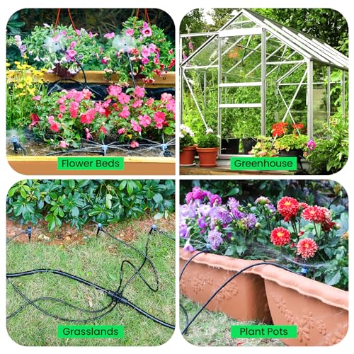 MIXC 247 FT Drip Irrigation System,Quick Connector Garden Watering System Automatic Sprinkler System Kit for Lawn Raised Bed Greenhouse Plant Watering System with 1/4'' Tubing,Drip Emitters,Connectors - size: 50FT Main tube+197FT 1/4'' tube