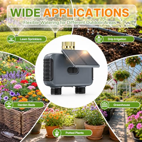 Mcbazel Solar WiFi Water Timer for Garden Hose, 2 Zone Sprinkler Controller