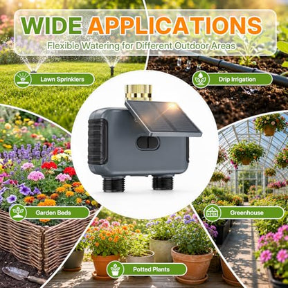Mcbazel Solar WiFi Water Timer for Garden Hose, 2 Zone Sprinkler Controller