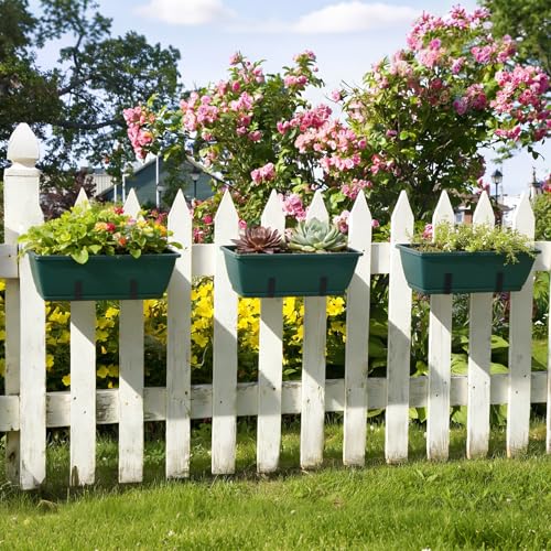 OYEAL Deck Railing Planter Boxes 4 Pack Hanging Planters for Outdoor Plants - color: Green & Black