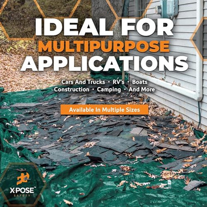 Heavy Duty Poly Tarp - 6' x 8' Bulk (20-Pack) - 10 Mil Thick Waterproof, UV Blocking Protective Cover - Reversible Green and Black - Laminated Coating - Grommets - by Xpose Safety - color: Green/Black, size: 6 Feet X 8 Feet (20pk)