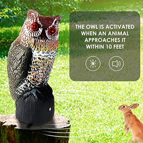 Fake Owl Decoys to Scare Birds Away, Plastic Owl Bird Deterrents with Flashing Eyes&Frightening Sound, Bird Scarecrow Nature Enemy Horned Pest Repellent for Outdoor Garden Yard