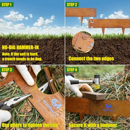 33ft. Metal Landscape Edging 5 inch (2.5" Above Ground, 2.5" Below Ground) - color: Powder-Coated Rust, size: 10 Pack (40 x 5IN)
