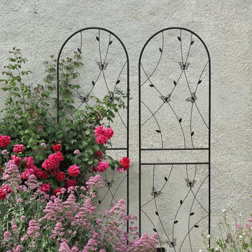 Garden Trellis for Climbing Plants Outdoor, 2-Pack 71" Metal Rustproof - color: Butterfly1-2pacs-Black, size: 71×19.7"