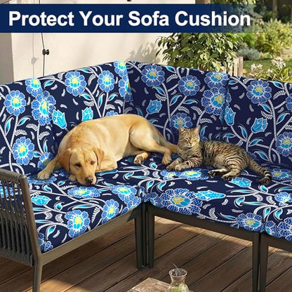 Smiry Waterproof Patio Cushion Covers, Stretch Outdoor Furniture Covers - color: Midnight Blue, size: 8PCS