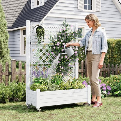 Elevated Raised Garden Bed with Trellis&Wheels,Ashen-61.2" h - color: Ashen, size: 61.2"h