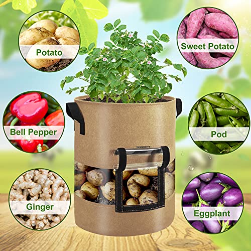 Visible Potato Grow Bags 10 Gallon with Flap 3-Pack,Potatoes Growing Containers with Handles&Visible Space, Heavy Duty Thickened Aeration Nonwoven Fabric Pots,alse for Tomato Strawberry - color: Brown, size: 10 gallon